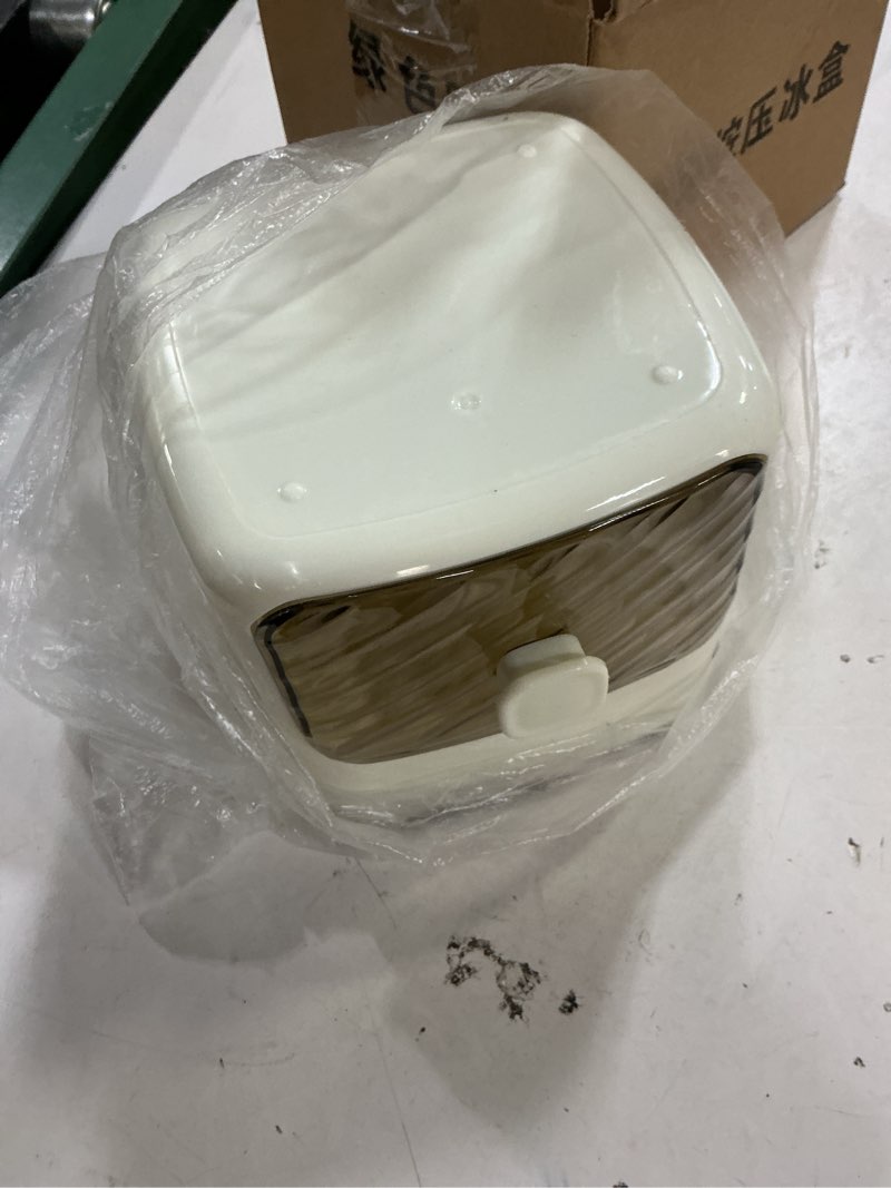 Condition photo showing Good Condition for 48 ice cube maker with easy press lid, double layer tray & bin | includes insulated carry bag & ice tongs,for diy whiskey cocktail coffee beverages,convenient and easy to use