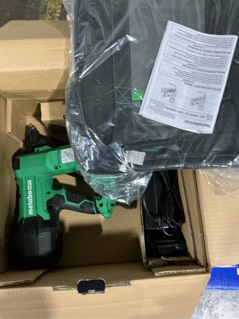 Condition photo showing As Is for metabo hpt 18v multivolt cordless 30° paper tape framing nailer kit, 3-1/2" framing nailer, power tool with 4.0ah lithium ion battery, drives 2" to 3-1/2" nails, powerful brushless motor, nr1890dca