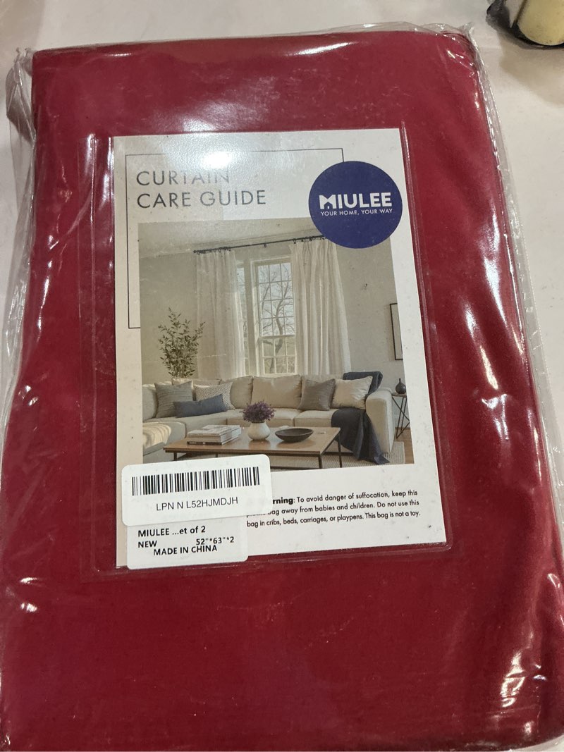 Condition photo showing New/Like New for MIULEE Burgundy Velvet Curtains Thermal Insulated Blackout Curtain Christmas Drapes for Bedroom Living Room Darkening 63 Inches Long Curtains Panels Rod Pocket Set of 2