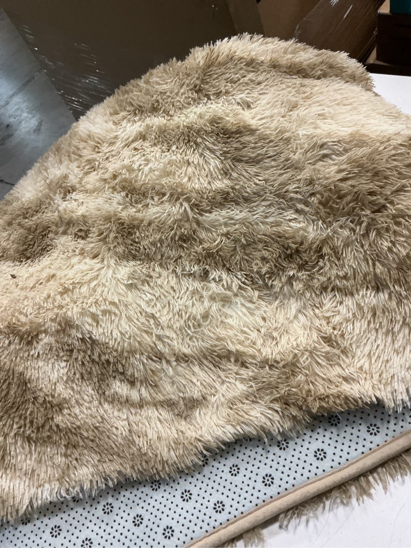 Condition photo showing As Is for twinnis super soft shaggy rugs fluffy carpets, 4x5.9 feet, indoor modern plush area rugs for living room bedroom kids room nursery home decor, upgrade anti-skid rectangular fuzzy rug, beige brown 4' x 6' (rectangular) light tan brown