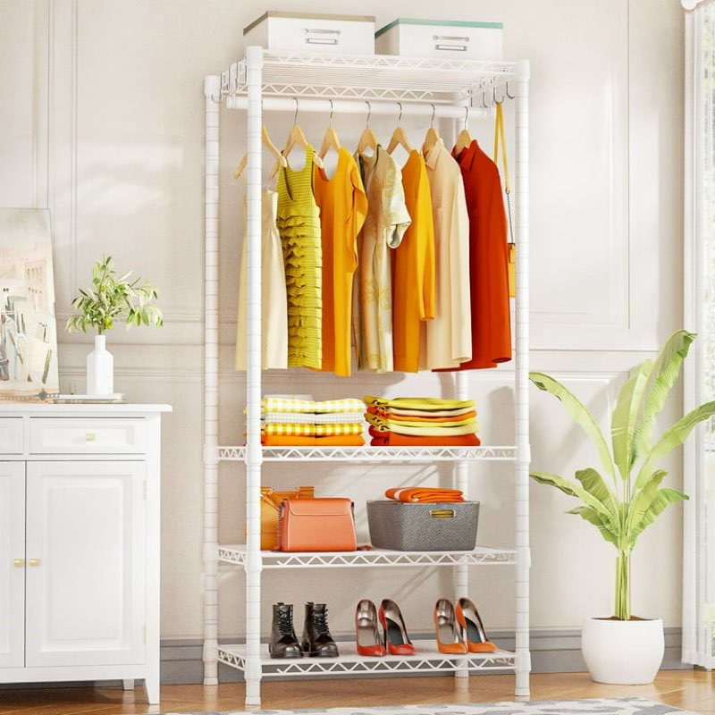 ulif h4 mini clothing rack,laundry room organizer,4 tiers freestanding clothes rack for small space, metal clothes wardrobe system for bedroom, load 502 lbs, white (color is black )(similar no same)