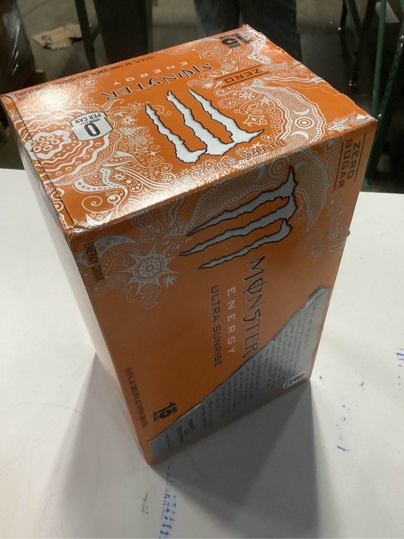 Condition photo showing New/Like New for monster energy ultra sunrise, sugar free energy drink, 16 fl oz (pack of 15) ultra sunrise 15 pack