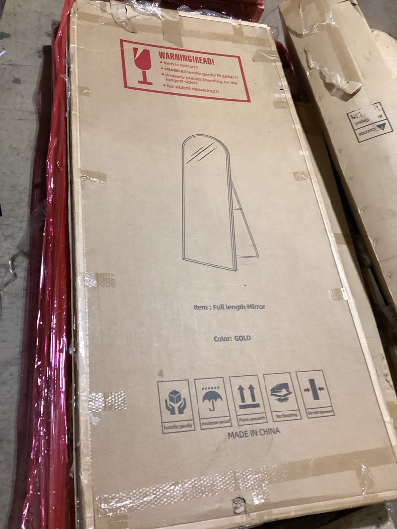 Condition photo showing New/Like New for Full Length Mirror, 71"X31" Large Arched Mirror, Hanging or Leaning for Wall, Aluminum Frame Floor Mirrors, Freestanding Full Body Mirrors for Living Room Bedroom Cloakroom, Gold