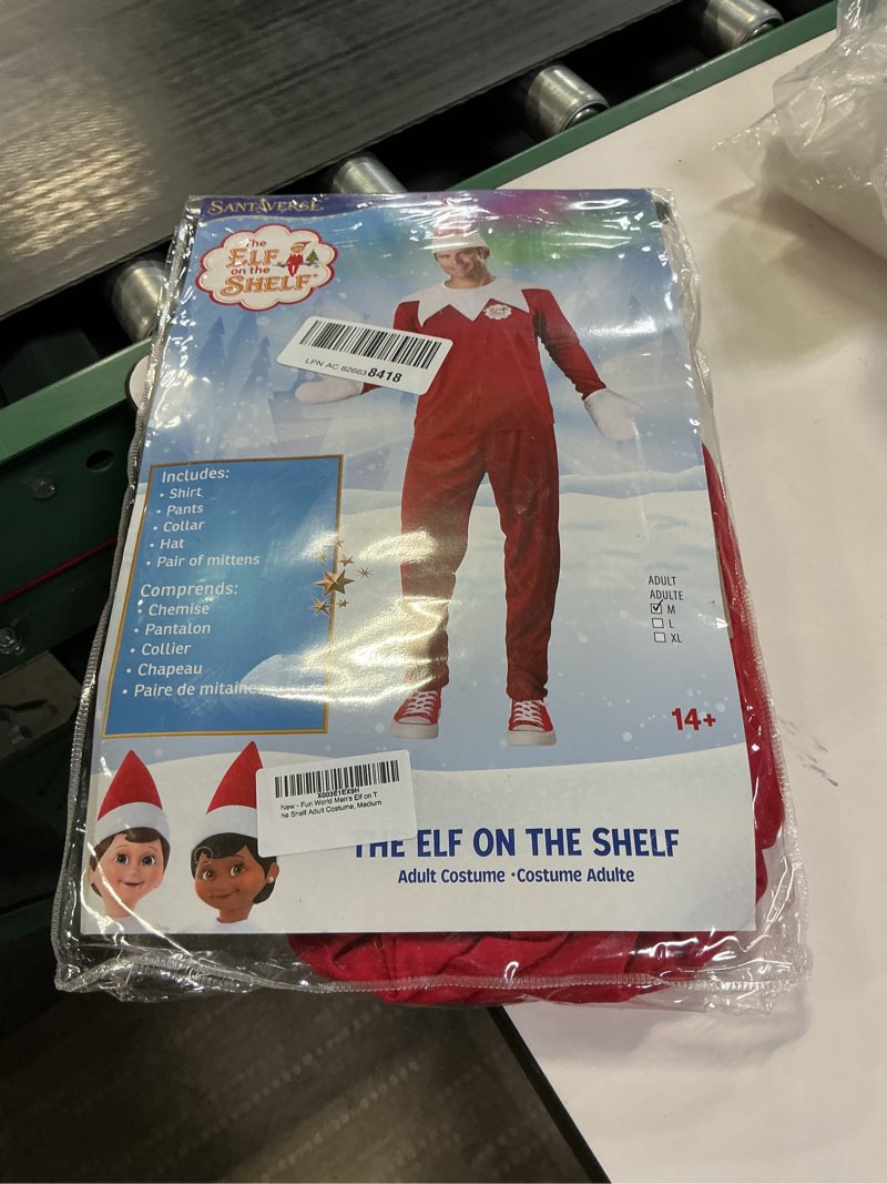 Condition photo showing New/Like New for Fun World Mens Elf on the Shelf Adult Costume Medium Red size medium 