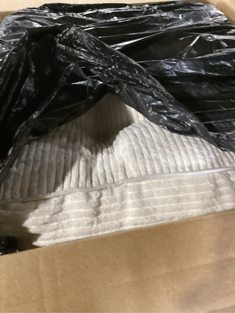 Condition photo showing Good Condition for HIGOGOGO Square Stuffed Pouf Ottoman, Corduroy Poufs with Foam Chunk Filling, Furry and Fluffy Pouf Foot Stool Storage Ottoman, 21 X 21 Floor Poufs Foot Rest for Living Room, Beige