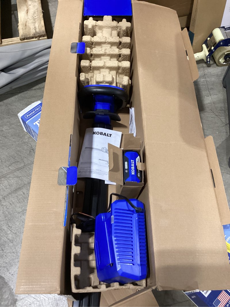 Condition photo showing As Is for kobalt gen4 40-volt 24-in battery hedge trimmer 2 ah (battery and charger included)