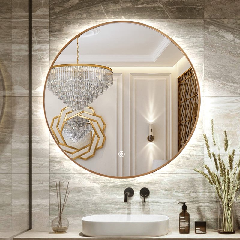 Round mirror led gold 28”