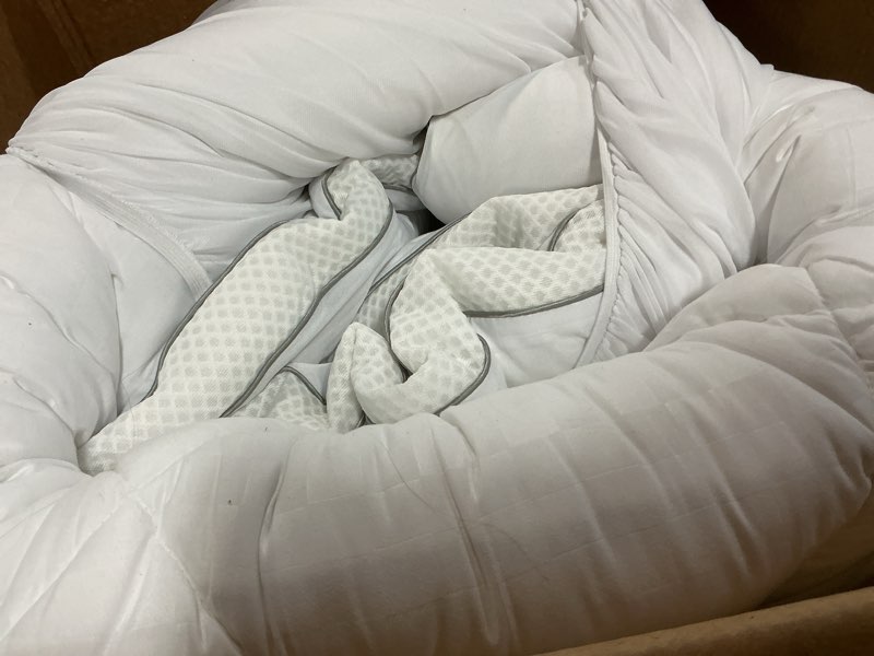Condition photo showing As Is for 3 inch ultra-fluffy memory foam mattress topper full for back pain, extra soft pillow top full mattress topper with 4x support, mattress pad with breathable air mesh sides, 6-21'' deep pocket white full
