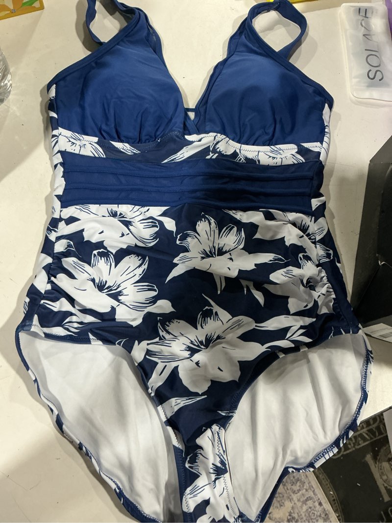 Condition photo showing Good Condition for bmjl women's tummy control swimsuits mesh sexy one piece bathing suits slimming v neck swimwear women small navy blue/floral print
