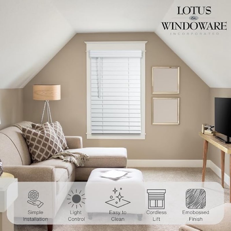lotus & windoware 2" embossed faux wood blind, 35" x 72", bright white