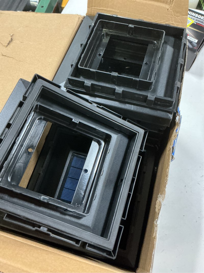 Condition photo showing As Is for solar post lights outdoor waterproof rgb color changing modes fence post cap lights, deck post lights solar powered for 4x4 5x5 6x6 wooden or vinyl yard garden patio decor, black(4 pack) black-rgb 4 pack, for 4x4, 5x5, 6x6 wooden or vinyl