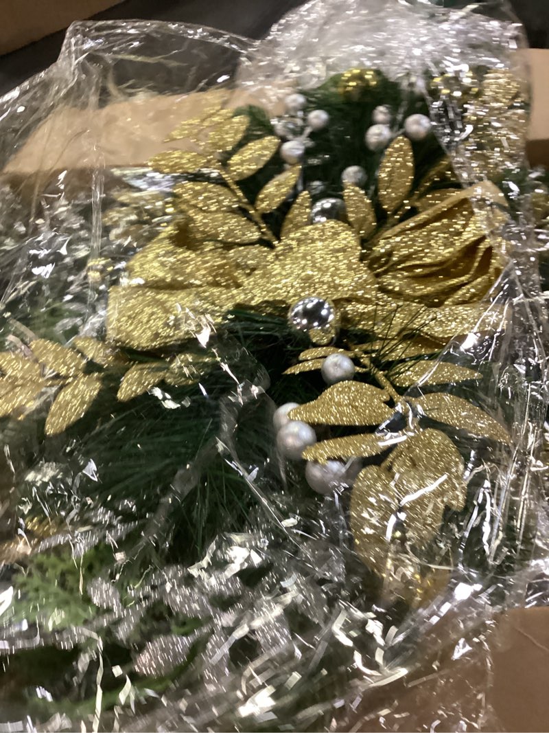 Condition photo showing Good Condition for Lyrow 8 Pcs Christmas Artificial Swags 24" Xmas The Cordless Prelit Stairway Swag Teardrop Trim Wreath Door Stair Swag Garland Christmas Swags for Outdoor Home Garden Decor(Gold,Retro) Gold Retro