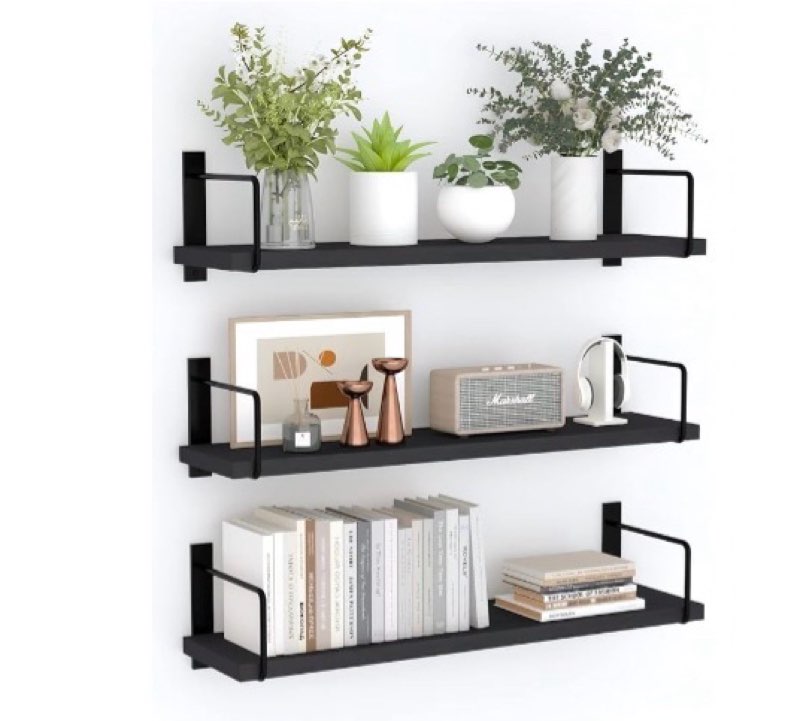 eallrinec floating shelves - 24 inch wall mounted set of 3, rustic wood storage shelves for living r