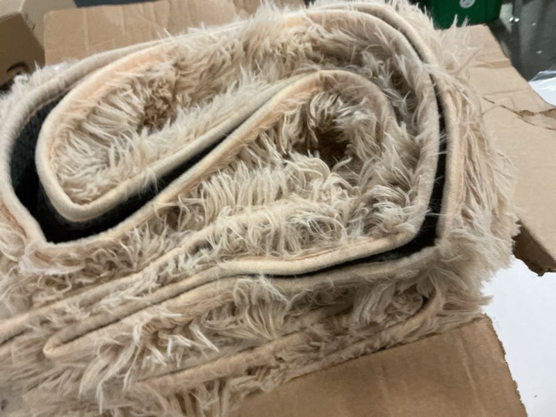 Condition photo showing As Is for Beige Fluffy Rug for Bedroom 6x9 ft - Ultra Soft & Non Slip Shaggy Area Rug, Comfy Durable Carpet for Living Room Kids Room Teens Dorm Home Decor, 1.7'' Thick Indoor Plush Carpets Beige 6x9 feet