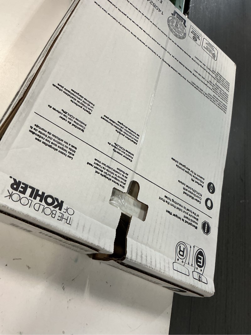 Condition photo showing New/Like New for kohler 20110-96 brevia, slow close toilet seat, elongated toilet seat, grip-tight bumpers quick-attach hardware, biscuit biscuit elongated quiet-close