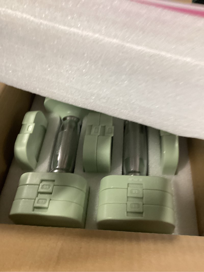 Condition photo showing Good Condition for 22LBS Adjustable Dumbbells Set, Adjustable Weight Dumbbells with 4 Levels 4.4lb, 6.6lb, 8.8lb, 11lb, Hand Weights Sets for Women/Men Home Gym Full Body Workout Green