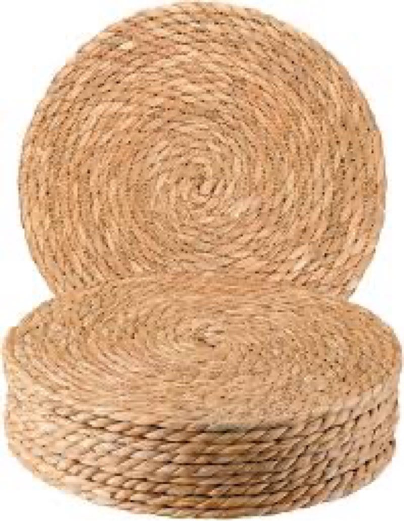 Aneco 48 Pack 12-Inch Round Woven Placemats Natural Hand-Woven Boho Rattan Wicker Bulrush Placemat F