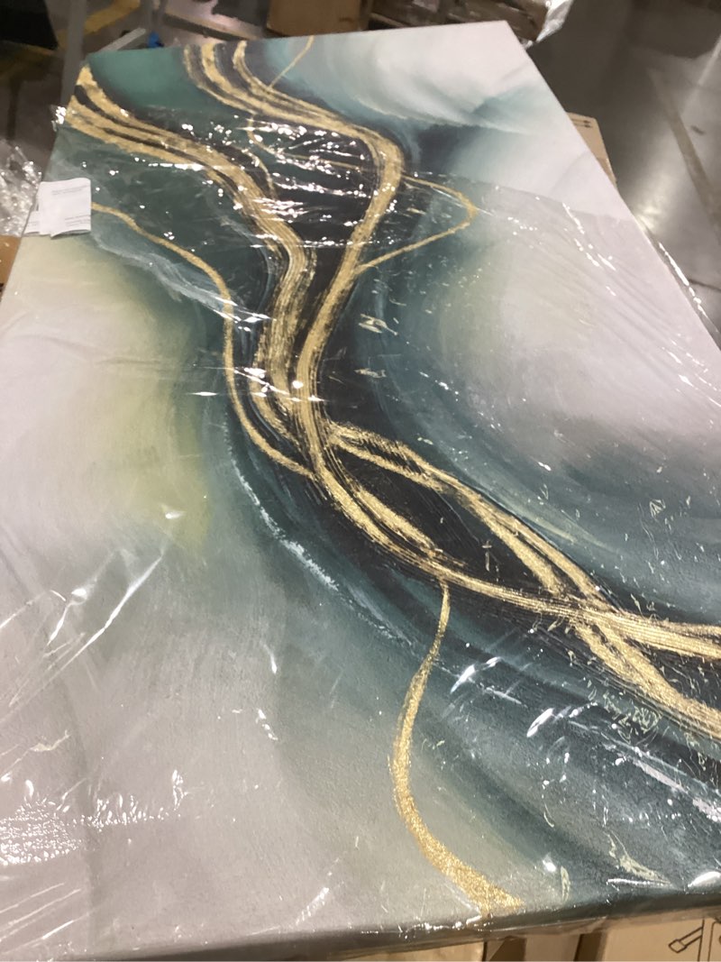 Condition photo showing Good Condition for zenpee gold home decor, canvas wall art, green large abstract art for living room, office, bedroom & dining room, 24" x 48" 48"l x 24"w teal & gold