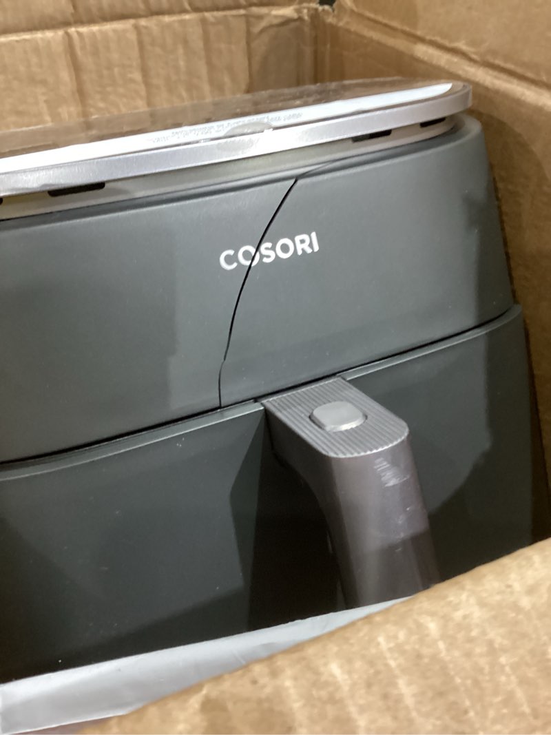 Condition photo showing As Is for Cosori 9-in-1 TurboBlaze Air Fryer 6 Qt, Premium Ceramic Coating, 90°–450°F, Precise Heating for Even Results, Air Fry, Roast, Bake, Broil, Dry, Frozen, Proof, Reheat, Keep Warm, 120V, Dark Gray Dark Gray 6QT Air fryer