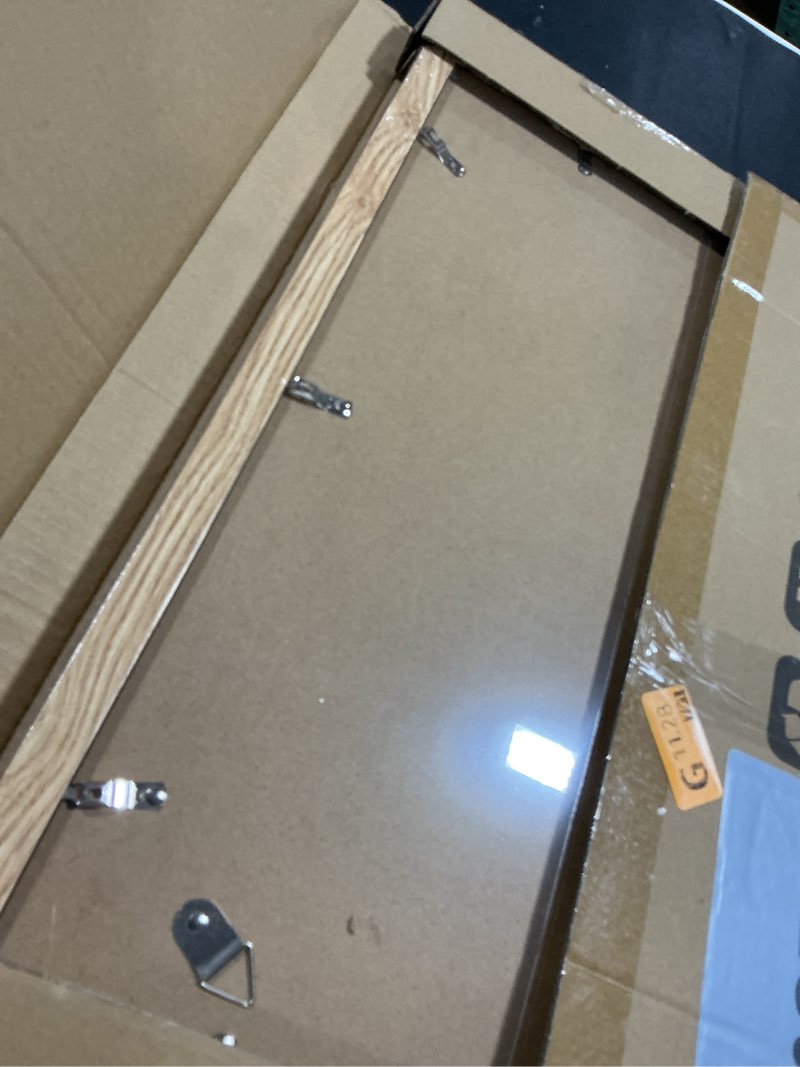 Condition photo showing New/Like New for 14x20 picture frame set of 2, natural oak wood style - display 14 x 20 picture without mat or 12x18 picture with mat, wall mounting horizontal and vertical natural oak 14x20 in