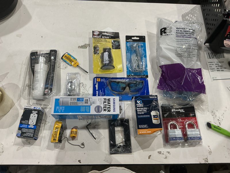 Condition photo showing As Is for assorted home improvement lot (small tools, screw, home accessories, etc.)