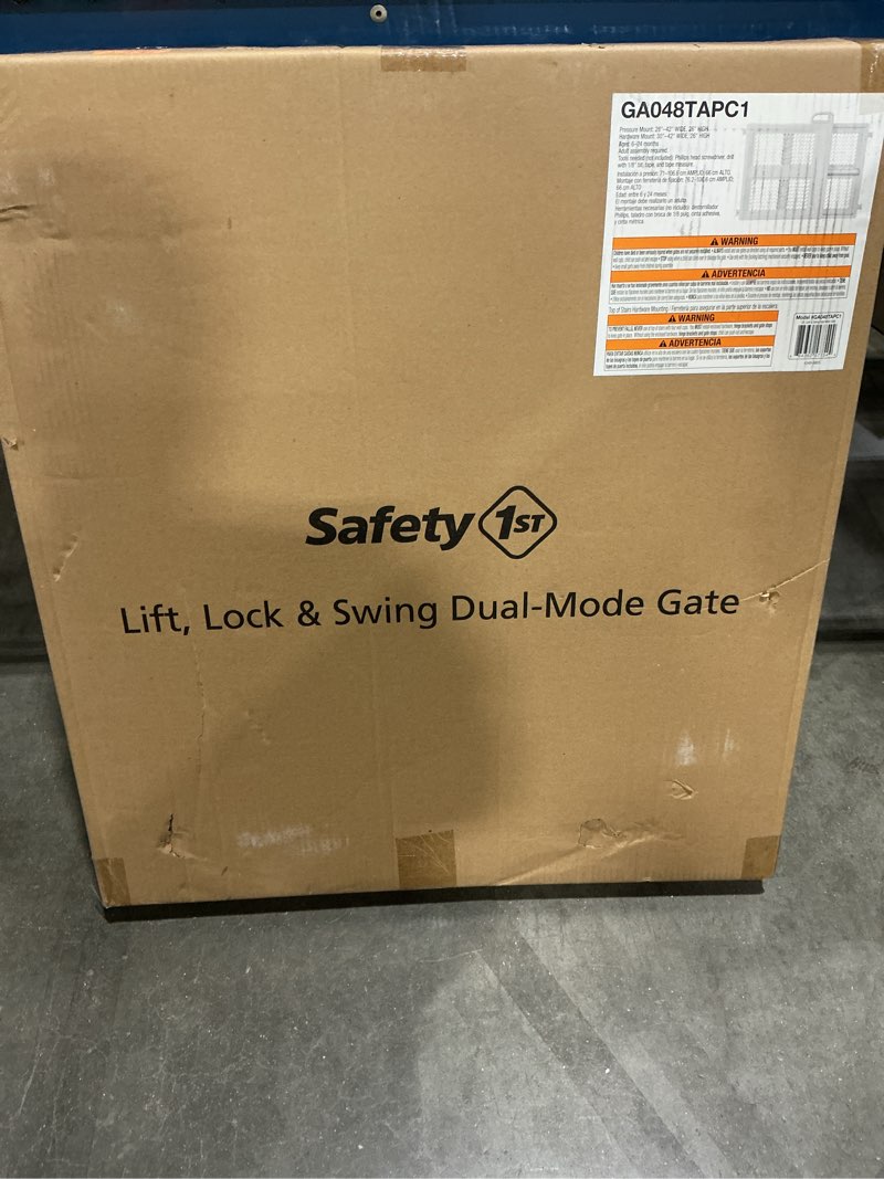Condition photo showing New/Like New for safety 1st baby gates for doorways, pressure mount lift, lock and swing, dog gates, hardware gate for stairs, fits 28"-42" wide