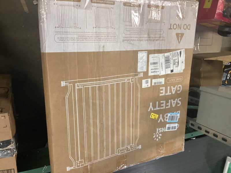 Condition photo showing New/Like New for mom's choice-grownsy baby gate for stairs, 29.5"-48.4" pressure mounted baby gate for top of stair&doorway with v-shaped rods, anti-trip pedal, extra wide stairs dog gate easy install w/red reminder white 29"-48"*30"