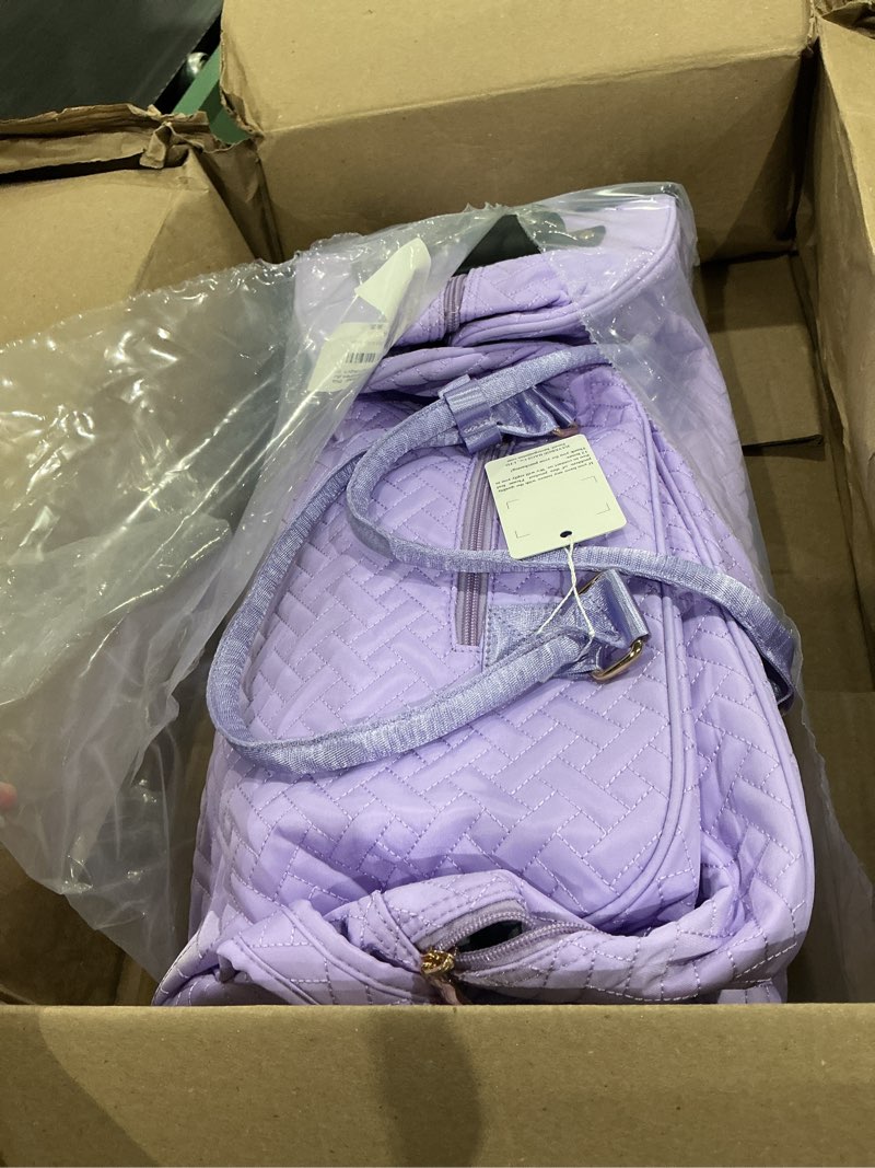 Condition photo showing As Is for duffle bag for travel, weekender bag with shoe compartment, carry on overnight bag for women with toiletry bag, gym bag with wet pocket, hospital bags for labor and delivery beige purple-rolling version style1