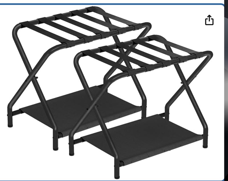 hoobro luggage rack, pack of 2, folding suitcase stand with fabric storage shelf for guest room, bedroom, hotel
