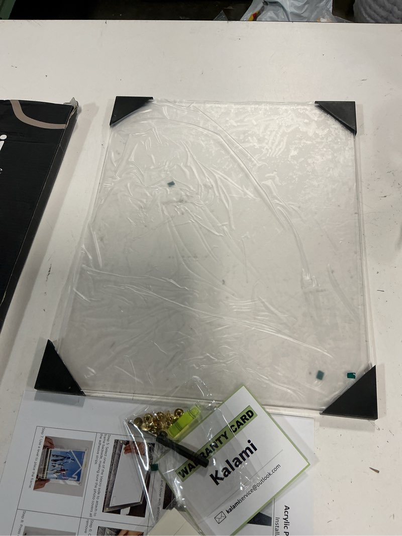 Condition photo showing New/Like New for kalami 11x14 acrylic wall mount picture frame self adhesive | no drill holes floating frameless clear photo frame for diploma certificate degree document display gallery wall