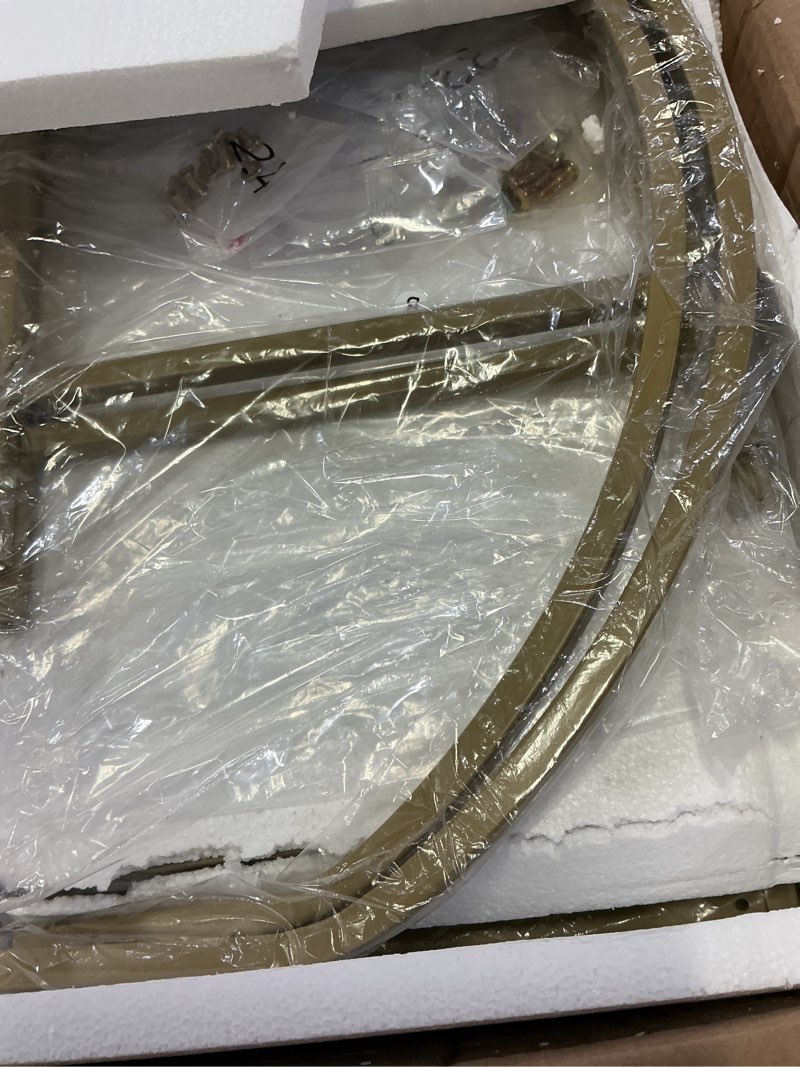 Condition photo showing As Is for Homhedy Bookshelf Arched Display Racks,Metal Bookcase,Tempered Glass Shelves,Storage Rack Shelf for Home Office,Living Room,Bedroom, Bathroom,Modern Style (Golden, 11.8" D x 23.6" W x 62.2" H) 11.8"D x 23.6"W x 62.2"H Golden