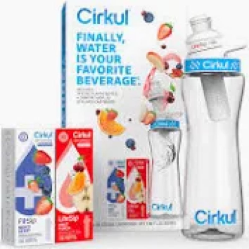 Cirkul 22 oz Plastic Water Bottle Starter Kit with Blue Lid With 1 Fruit Punch & 1 Mixed Berry Cartr