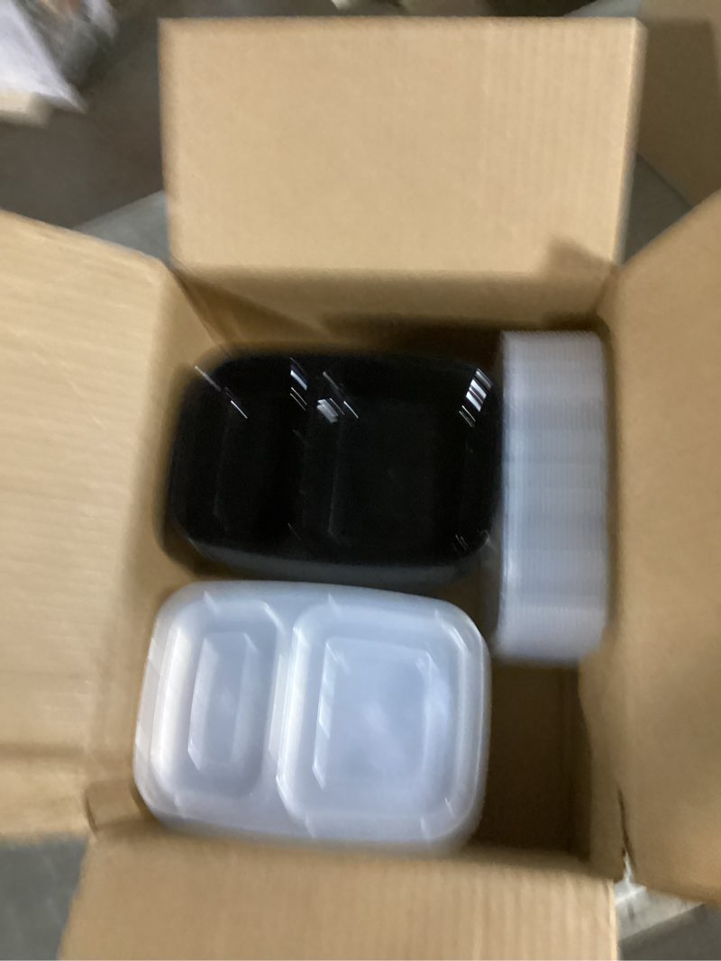 Condition photo showing Good Condition for 50 Pack (100-Piece) 32 oz Sturdy Leakproof 2-Compartment Meal Prep Containers with Lids, Plastic Food Storage Containers for Lunch, Microwave, Freezer, and Dishwasher Safe Takeout Containers
