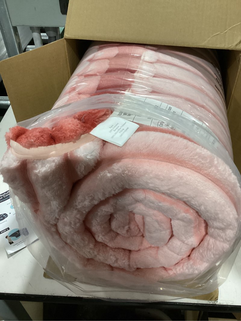 Condition photo showing New/Like New for intelligent design king comforter set, plush bedding, microfiber reverse, 3 piece, lightweight, super soft ribbed velvet comforter 2 shams, all season fluffy bed set, avril, king/cal king blush ombre