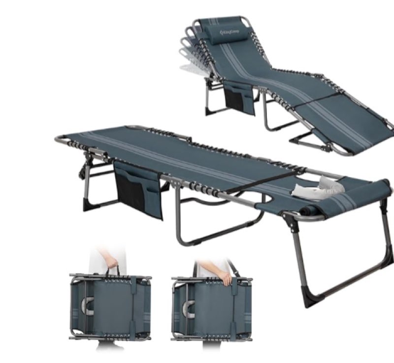 KingCamp Tanning Chair with Face Hole, Lounge Chairs Outdoor Folding Portable Comfy Adjustable 5-Position Lay Flat Foldable Chaise Chaser Lounger for Outside Beach Patio Sun Bathing Pool, Blue/Grey