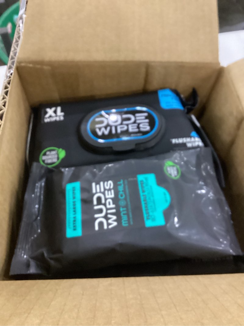 Condition photo showing Good Condition for DUDE Wipes - Flushable Wipes - 8-Pack, 384 Count - Unscented + Mint Chill Travel Pack 1-Pack, 18-Count - Extra-Large - Vitamin-E & Aloe - Septic and Sewer Safe