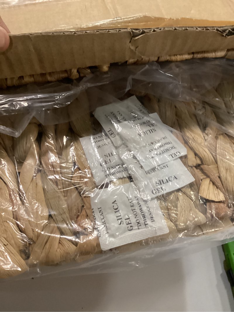 Condition photo showing Good Condition for Set of 2 Water Hyacinth Storage Baskets 11x9x4.9inch Collapsible Wicker basket with Chalkboard Labels and Chalk Marker Rectangular Woven Storage Bin Organizers for Kitchen Shelves