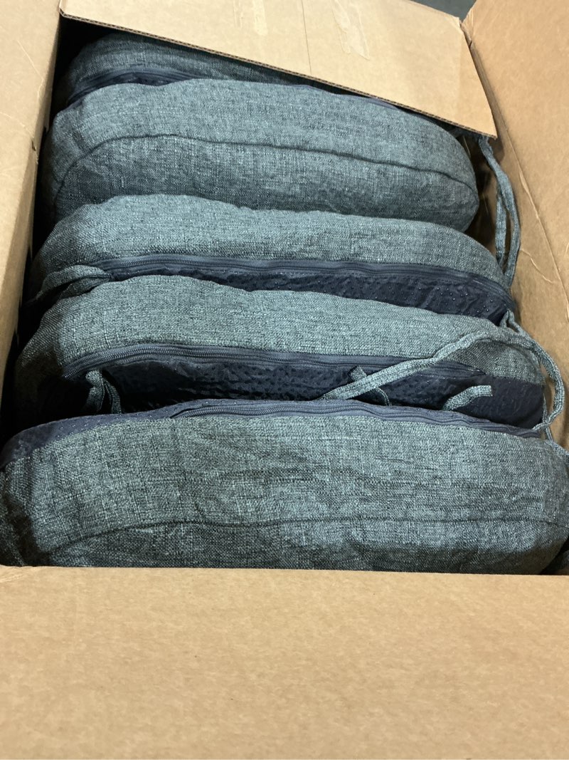Condition photo showing As Is for AAAAAcessories D-Shaped Chair Cushions for Dining Chairs with Ties and Removable Cover, 2'' Thick Dining Kitchen Chair Pads, Indoor Dining Room Chair Cushions, 17'' x 16'', 4 Pack, Charcoal Gray 4 Count(Pack of 6) Charcoal Gray