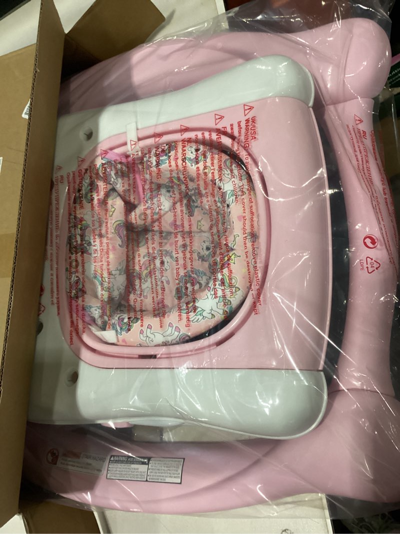 Condition photo showing As Is for 5 in 1 Foldable Baby Walker, Activity Baby Walker-Baby Bouncer, Rocker, Activity Center,Seat and Push Walker,Detachable Trampoline Mat, Adjustable Speed Rear Wheels and Height,Ages 6-18 Months(Pink)