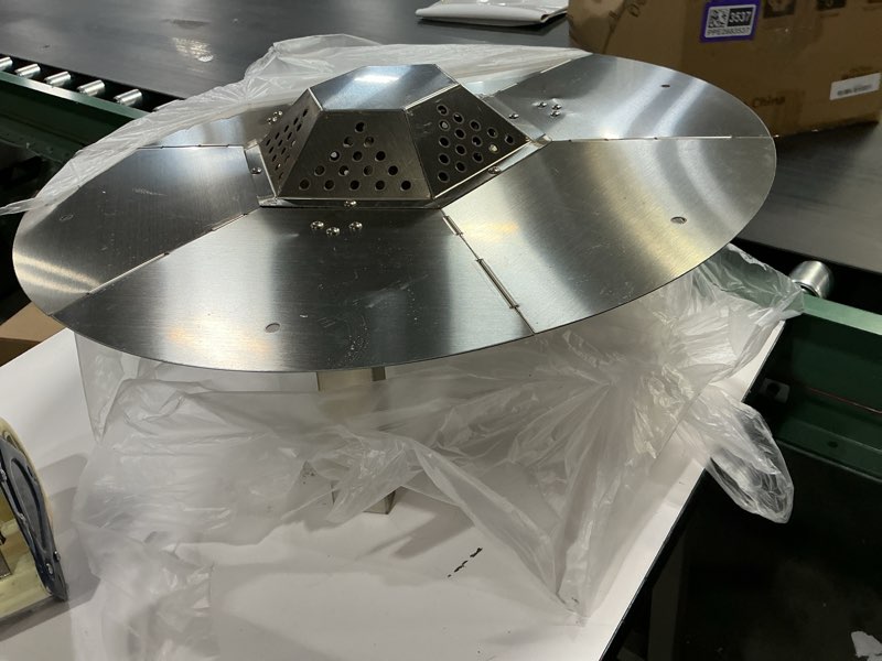 Condition photo showing As Is for Fire Pit Heat Deflector for Solo Stove Bonfire 1.0/2.0 and Other 19.5" Fire Pit, with 3 Legs 304 Stainless Steel for Solo Stove Accessories, for Outdoor Firepit Captures and Redirects Warmth