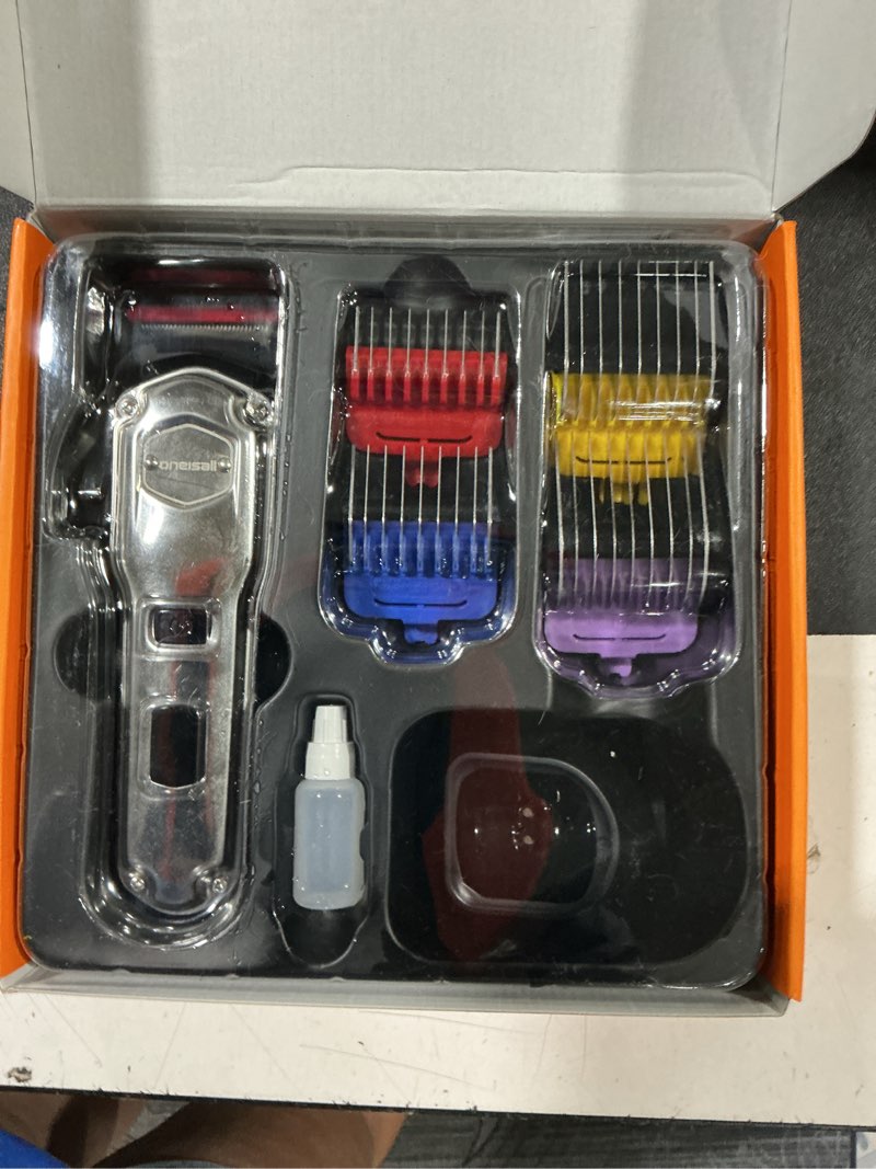 Condition photo showing Good Condition for oneisall professional dog grooming clippers: cordless rechargeable thick hair clipper with detachable metal combs, low noise heavy-duty pet clippers for curly/fine/wavy hair, 676pro (silver) silver pro