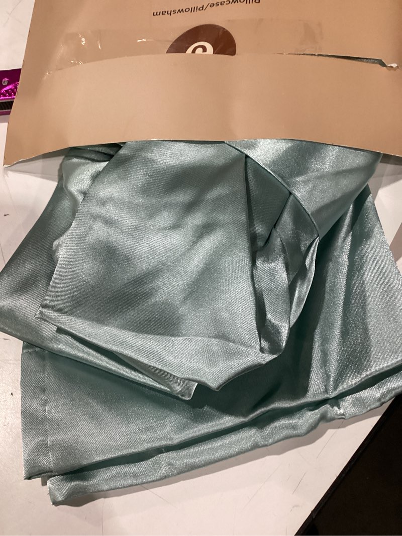 Condition photo showing New/Like New for bedsure satin pillowcase 2 pack similar to silk pillow cases standard size, pillow case for sleeping women with envelope closure, gifts for women men, light turquoise, 20x26 inches, 2pcs standard (20" x 26") 11 - light turquoise 2