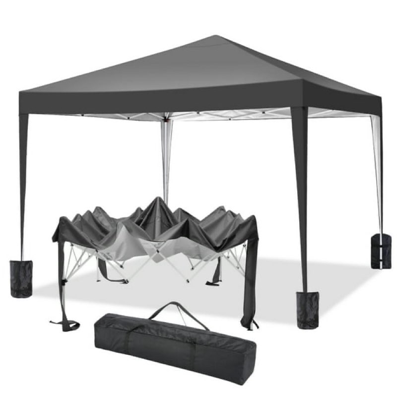 cobizi 10'x10' ez pop up canopy tent outdoor party instant shelter portable folding beach canopy with 4 sandbag & carrying bag, black