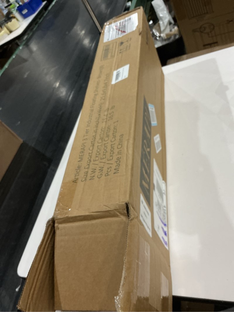 Condition photo showing Good Condition for Merapi 24" Industrial Floating Shelves with Tower Bar, Pipe Shelves for Wall, 3 Tier Rustic Wood Wall Shelves for Home Décor, Bedroom, Living Room, Bathroom 3 Tier with Tower Bar