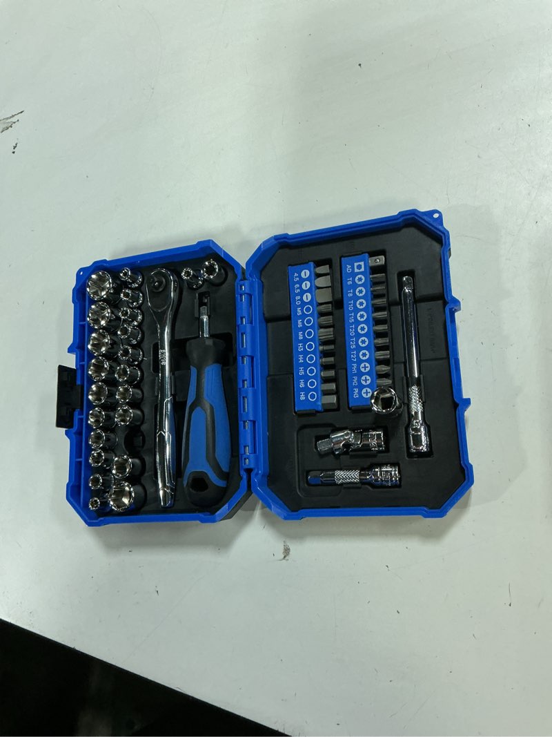 Condition photo showing Good Condition for kobalt 50 -piece standard (sae) and metric polished chrome mechanics tool set with hard case