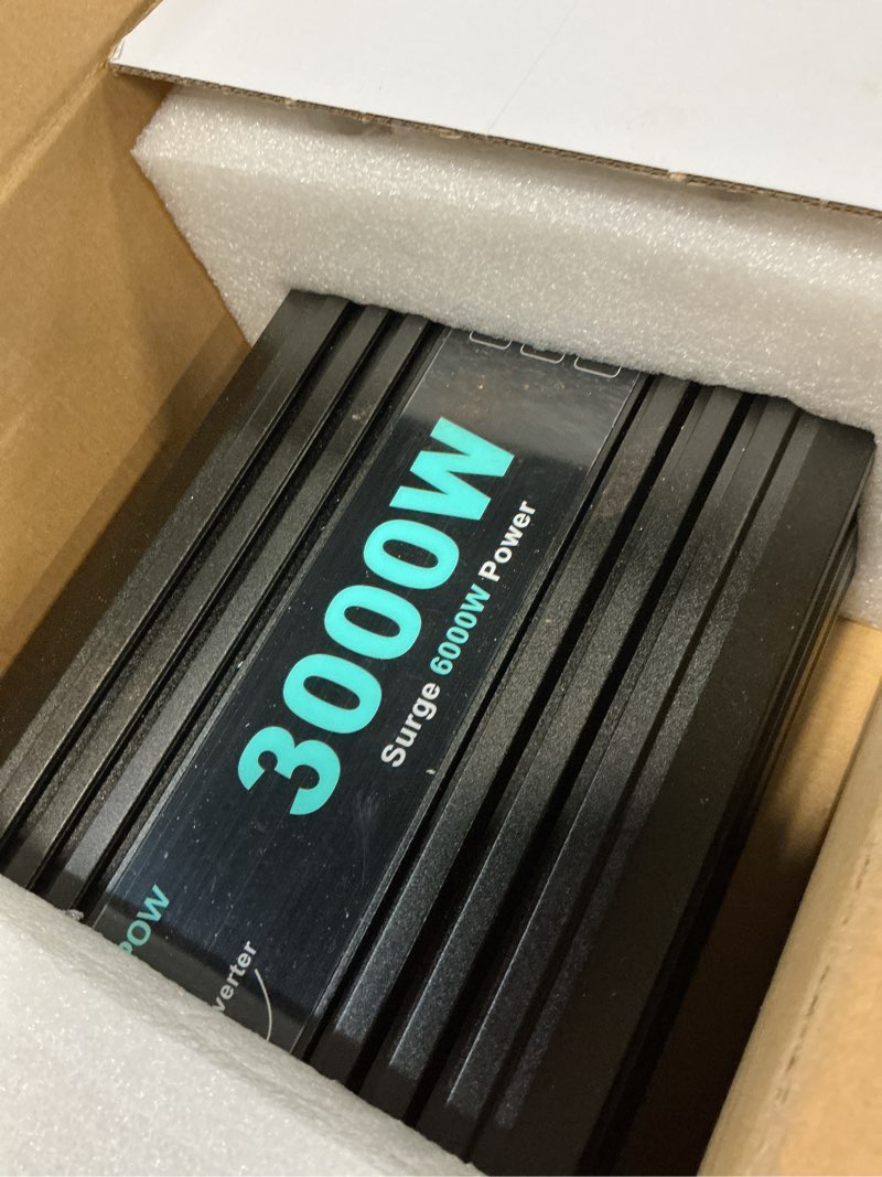 Condition photo showing Good Condition for 3000 watt pure sine wave inverter 12v dc to 120v ac for rv, truck, solar, home, off-grid, power inverter with 3 ac outlet, 30w usb-c, 5v 3.1a usb, hardwire port, remote control, surge 6000w 12v-3000w pure sine wave inverter