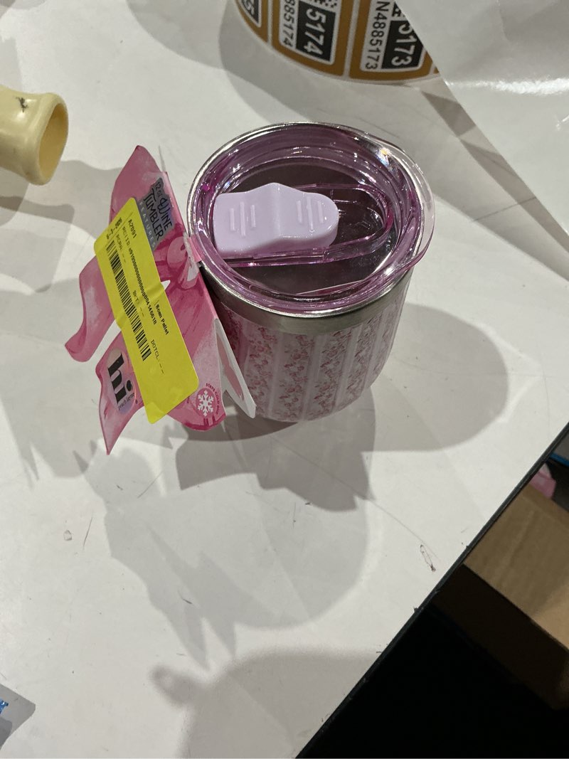 Condition photo showing Good Condition for hi peach layne, mother's day gift set, pink stripe floral wine tumbler with nail file