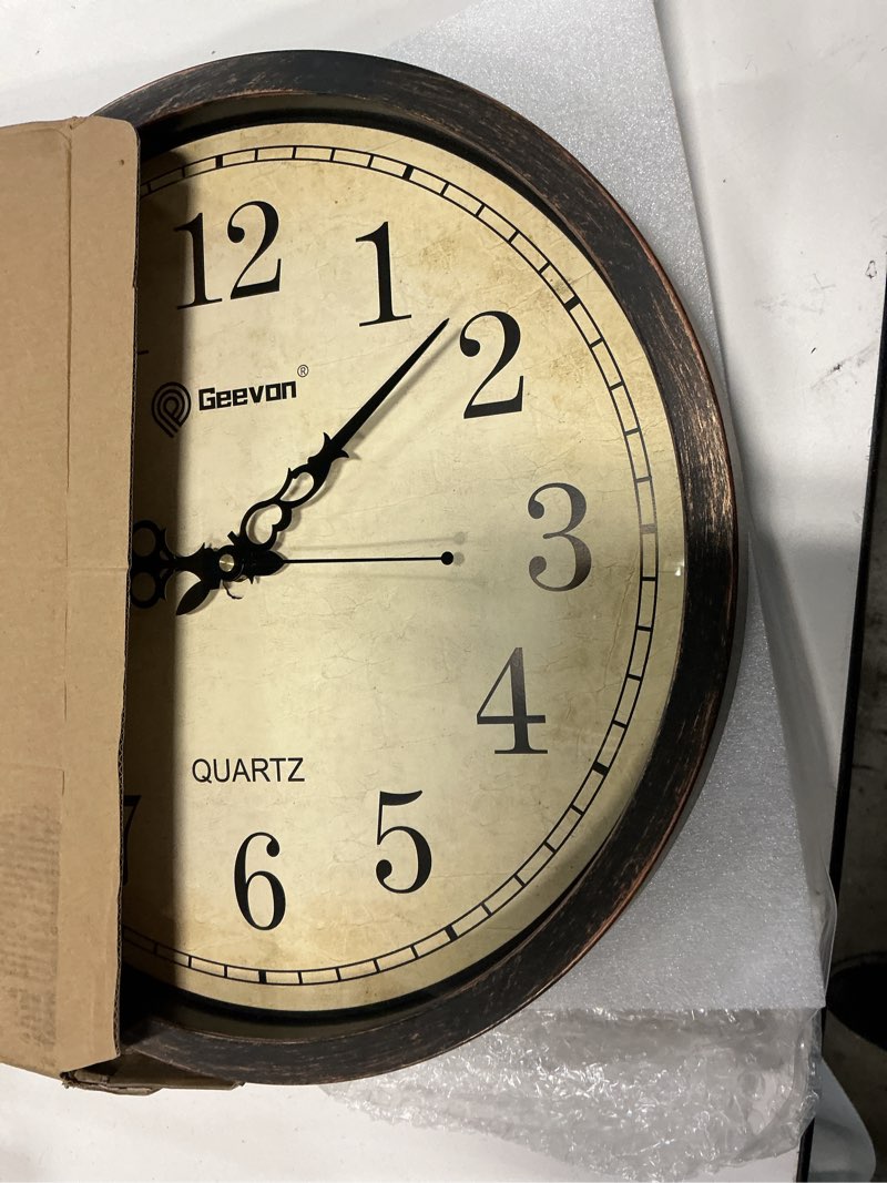 Condition photo showing Good Condition for geevon vintage wall clock, silent 16" non ticking retro round clock quartz decorative battery operated wall clock for kitchen,office,classroom,bedroom,living room decor brown 1 16 in