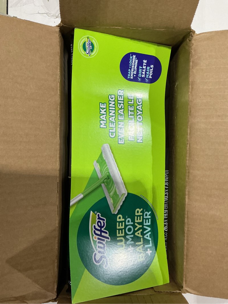 Condition photo showing New/Like New for Swiffer Sweeper 2-in-1 Mops for Floor Cleaning, Dry and Wet Multi Surface Floor Cleaner, Sweeping and Mopping Starter Kit, Includes 1 Mop + 19 Refills, 20 Piece Set 20 Piece Set Mop