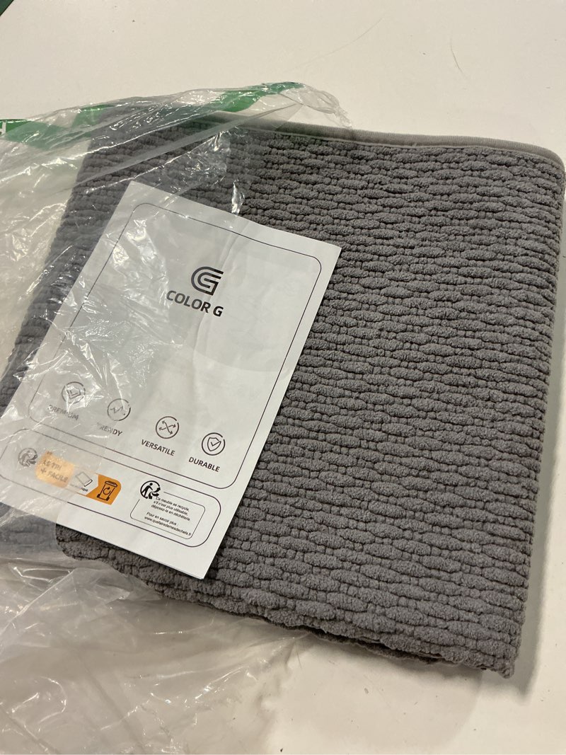 Condition photo showing Good Condition for color&geometry chenille pile large bathroom rugs upgraded denser, 24"x36" non slip absorbent black bath mats for bathroom thin fit under door, washable quick dry 24"x36" (rectangular) black